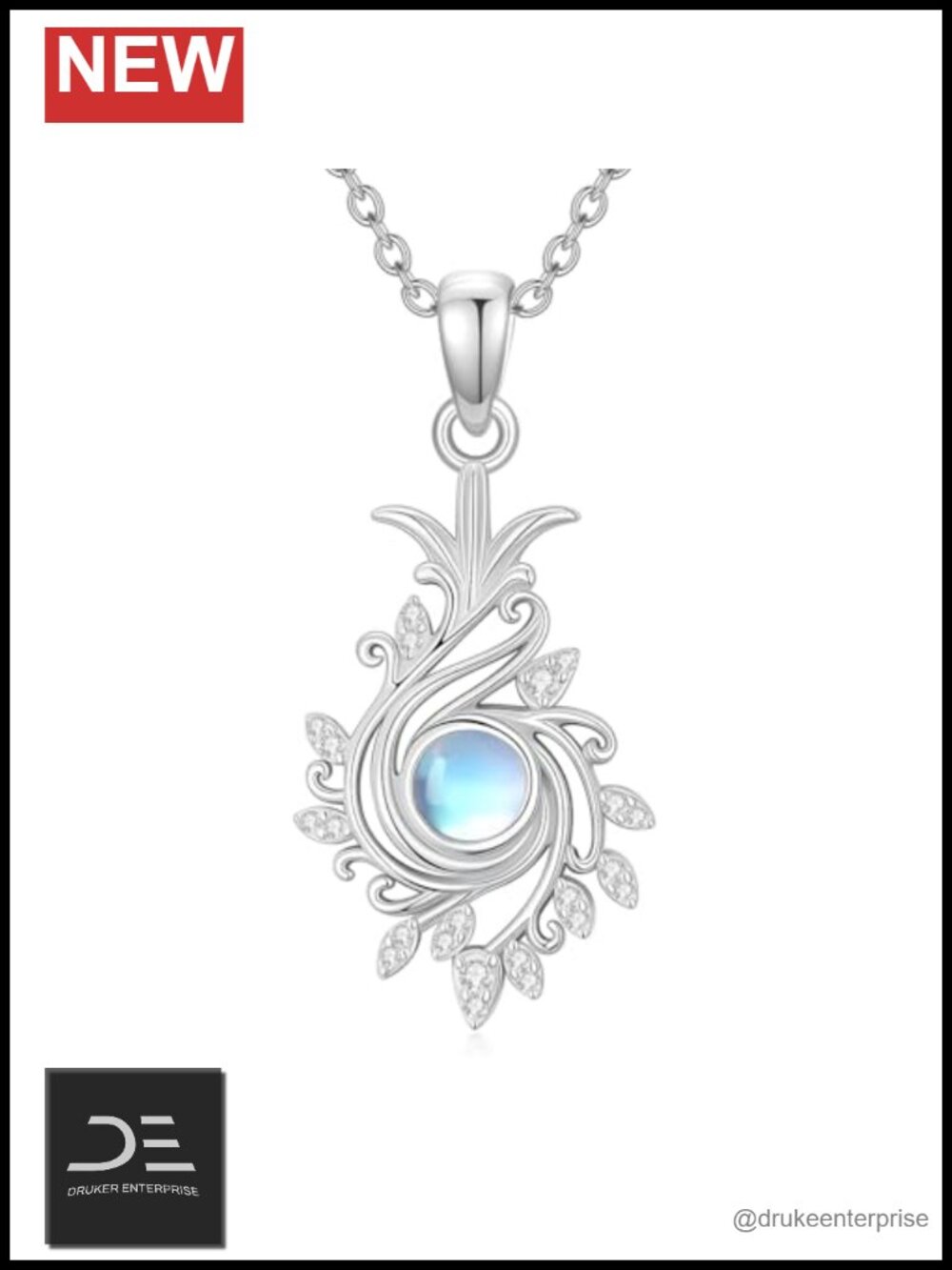 Sterling Silver Moonstone Halocline Pendant Necklace 18in Chain Women Jewelry